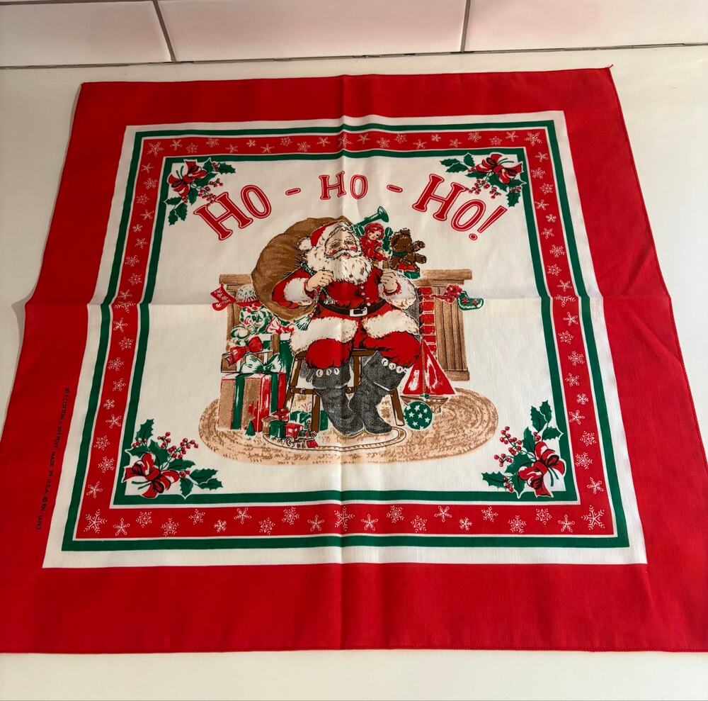 Pair of Vintage Santa Claus Christmas Napkins Cotton USA
